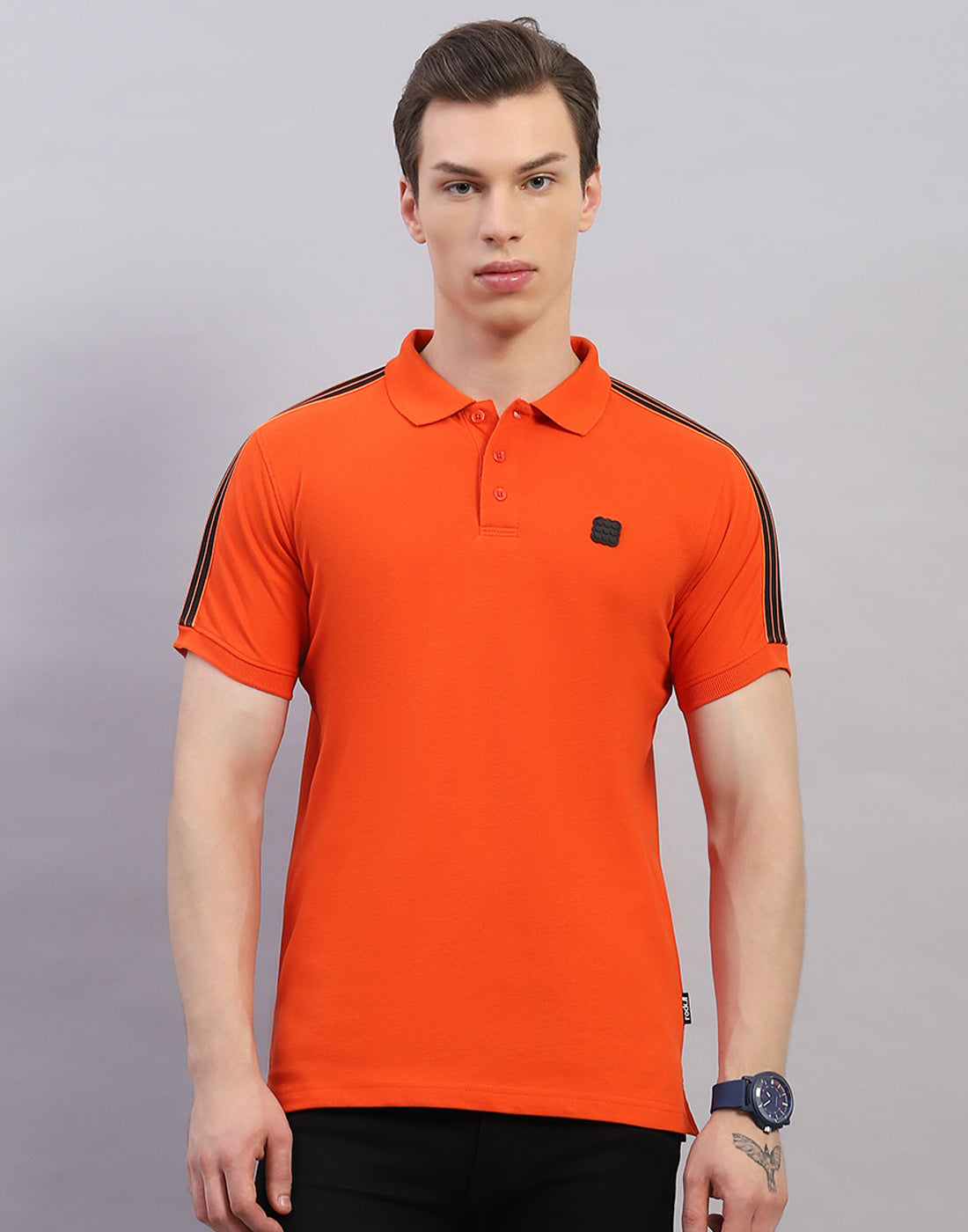 Rock.it Men Orange Solid Polo Collar Half Sleeve T-Shirt