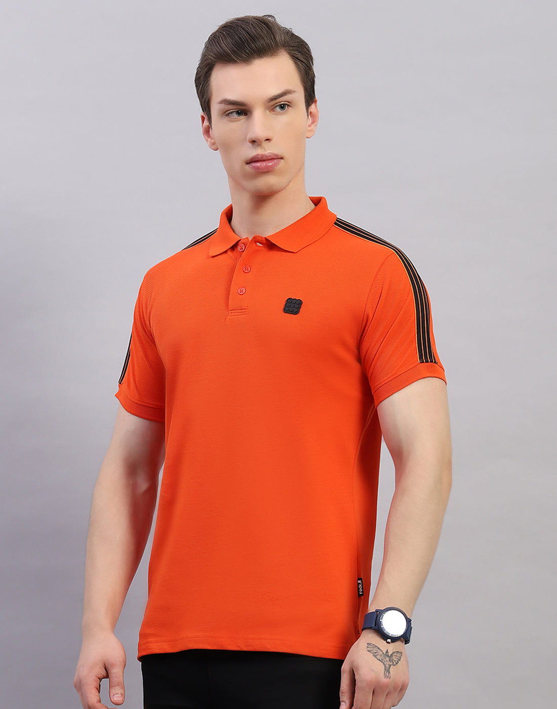 Rock.it Men Orange Solid Polo Collar Half Sleeve T-Shirt
