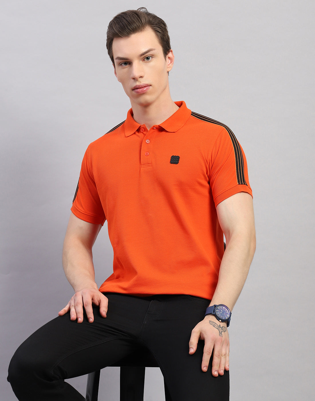 Rock.it Men Orange Solid Polo Collar Half Sleeve T-Shirt