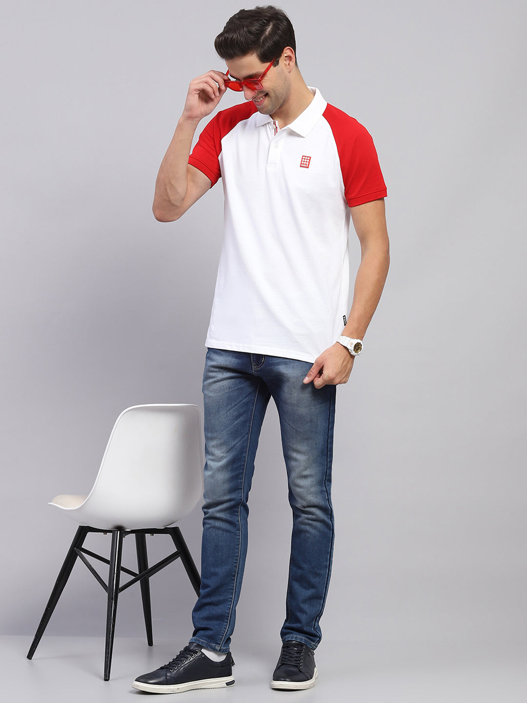 Rock.it Men White Solid Collar Half Sleeve T-Shirt