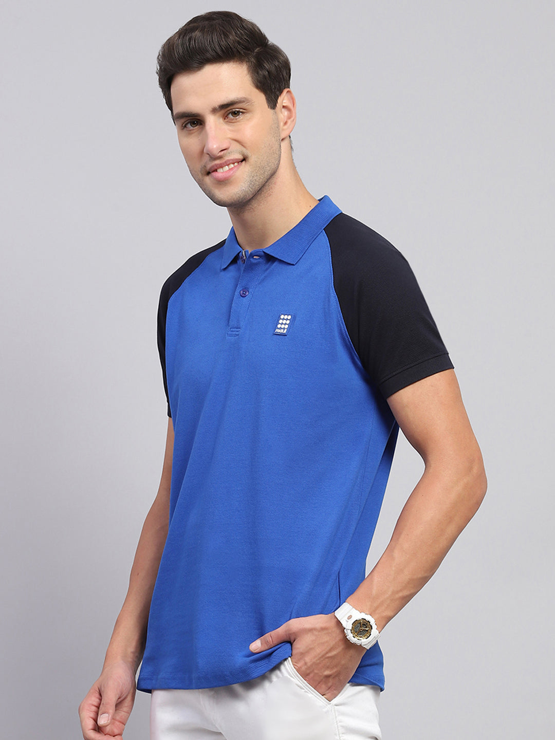 Rock.it Men Blue Solid Collar Half Sleeve T-Shirt