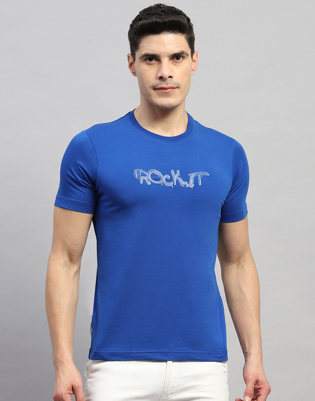 Rock.it Men Blue Solid Round Neck Half Sleeve T-Shirt