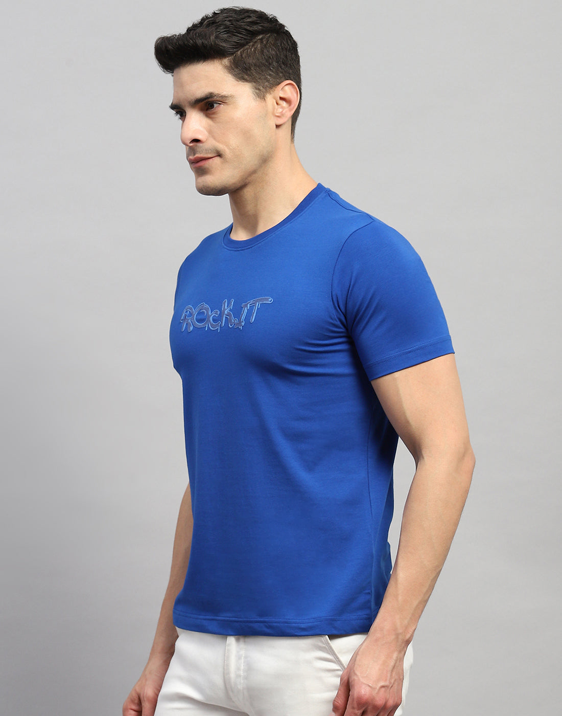 Rock.it Men Blue Solid Round Neck Half Sleeve T-Shirt