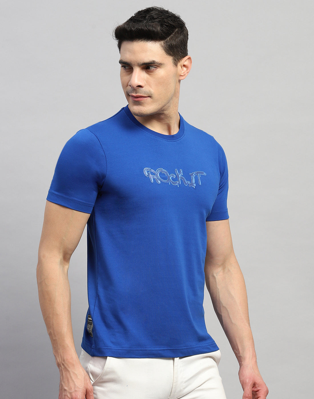 Rock.it Men Blue Solid Round Neck Half Sleeve T-Shirt