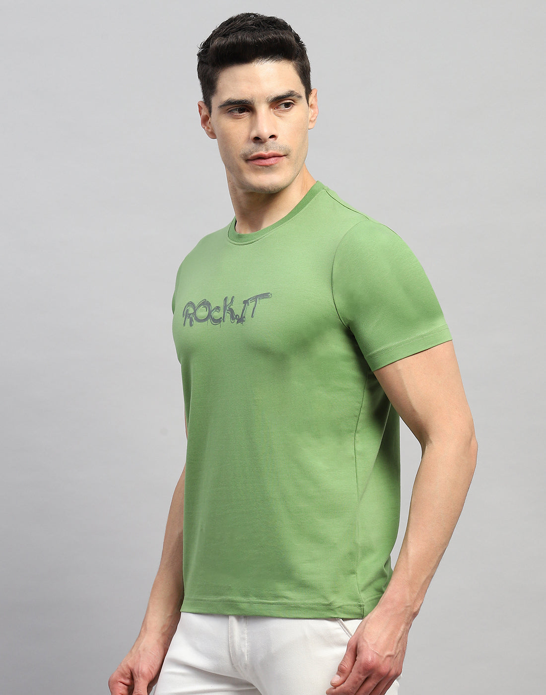 Rock.it Men Green Solid Round Neck Half Sleeve T-Shirt