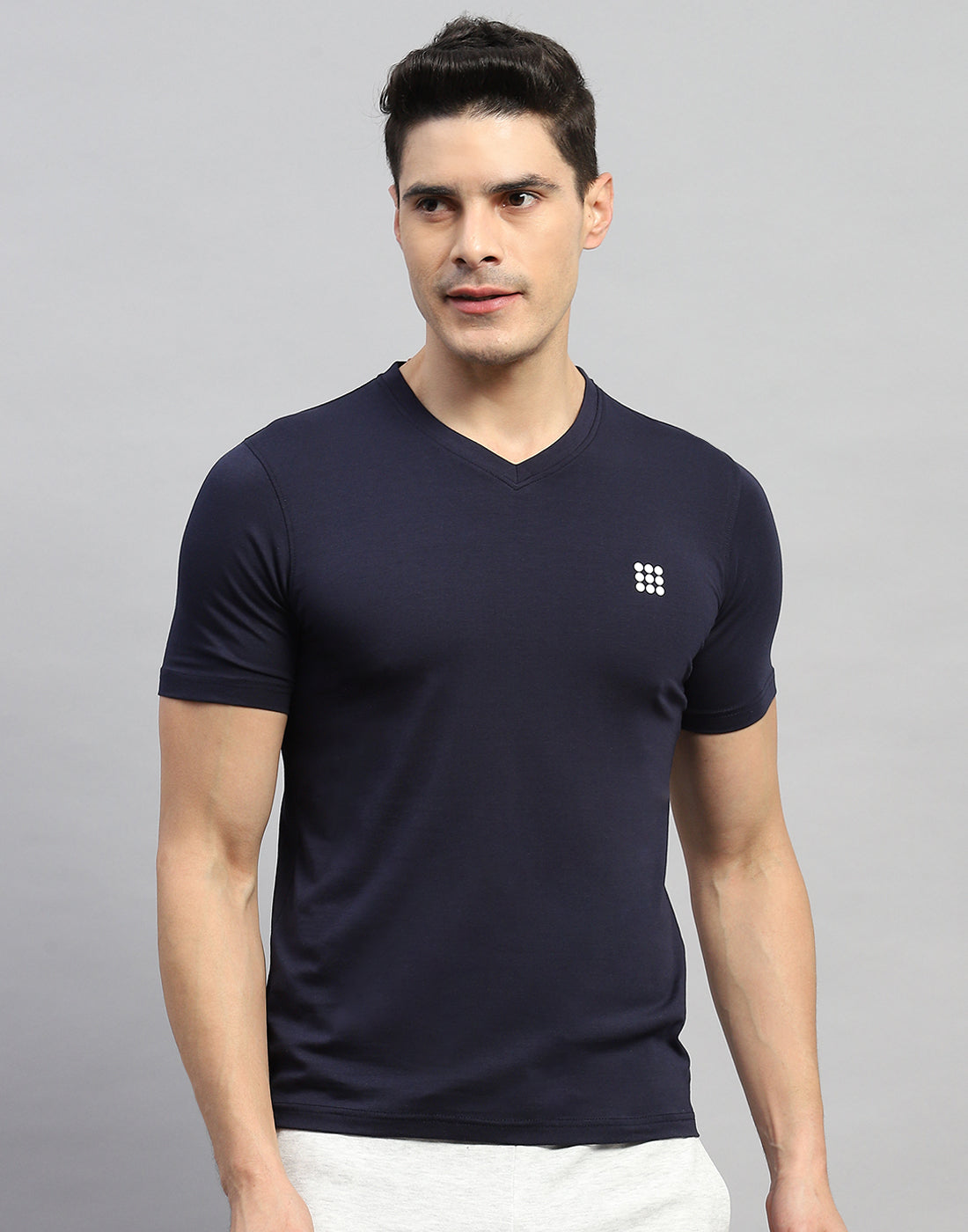 Rock.it Men Navy Blue Solid V Neck Half Sleeve T-Shirt