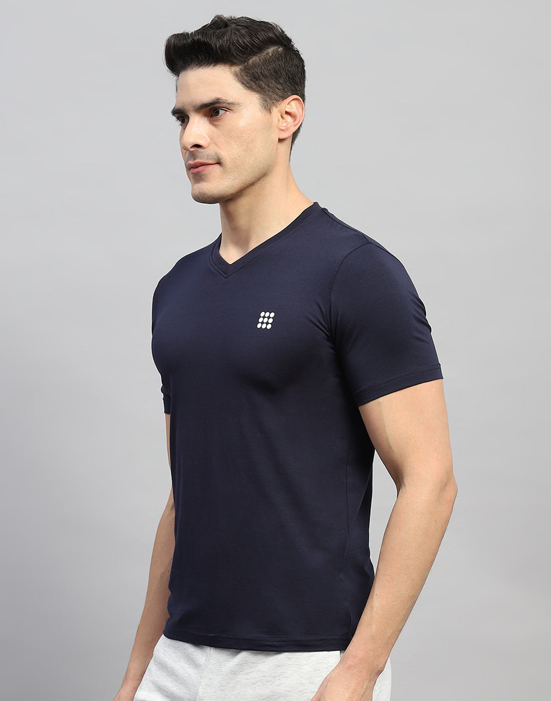 Rock.it Men Navy Blue Solid V Neck Half Sleeve T-Shirt
