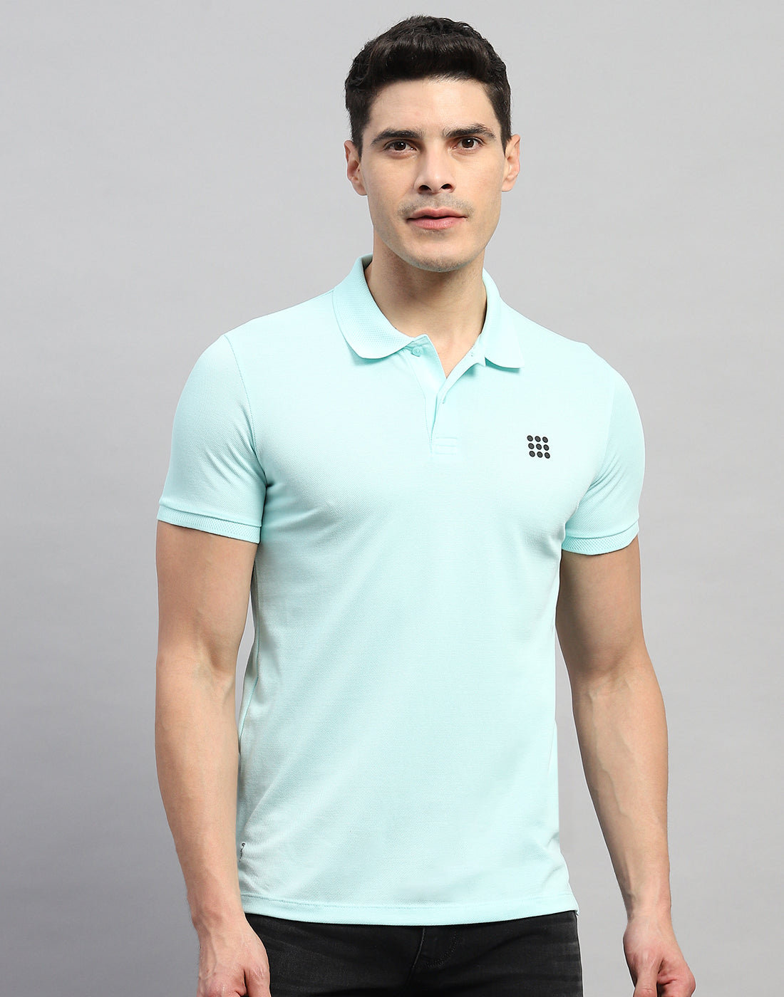Men Sea Blue Solid Polo Collar Half Sleeve T-Shirt