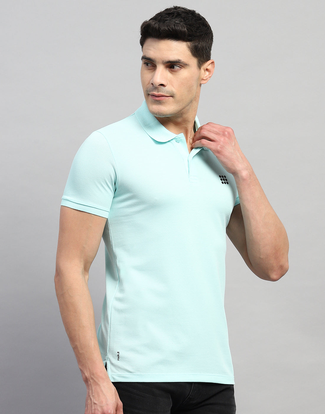 Rock.it Men Sea Blue Solid Polo Collar Half Sleeve T-Shirt