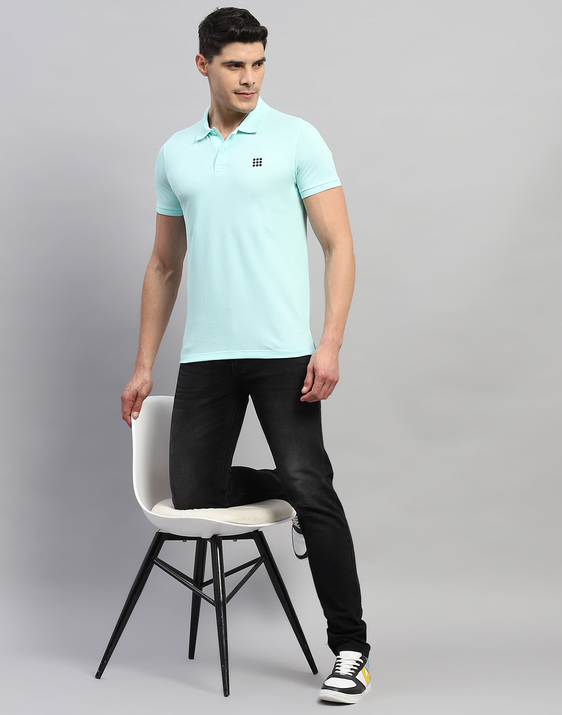 Rock.it Men Sea Blue Solid Polo Collar Half Sleeve T-Shirt