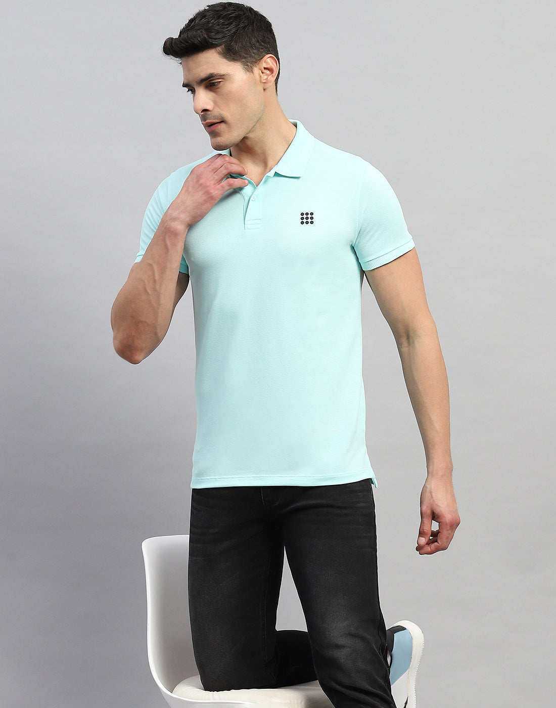 Rock.it Men Sea Blue Solid Polo Collar Half Sleeve T-Shirt