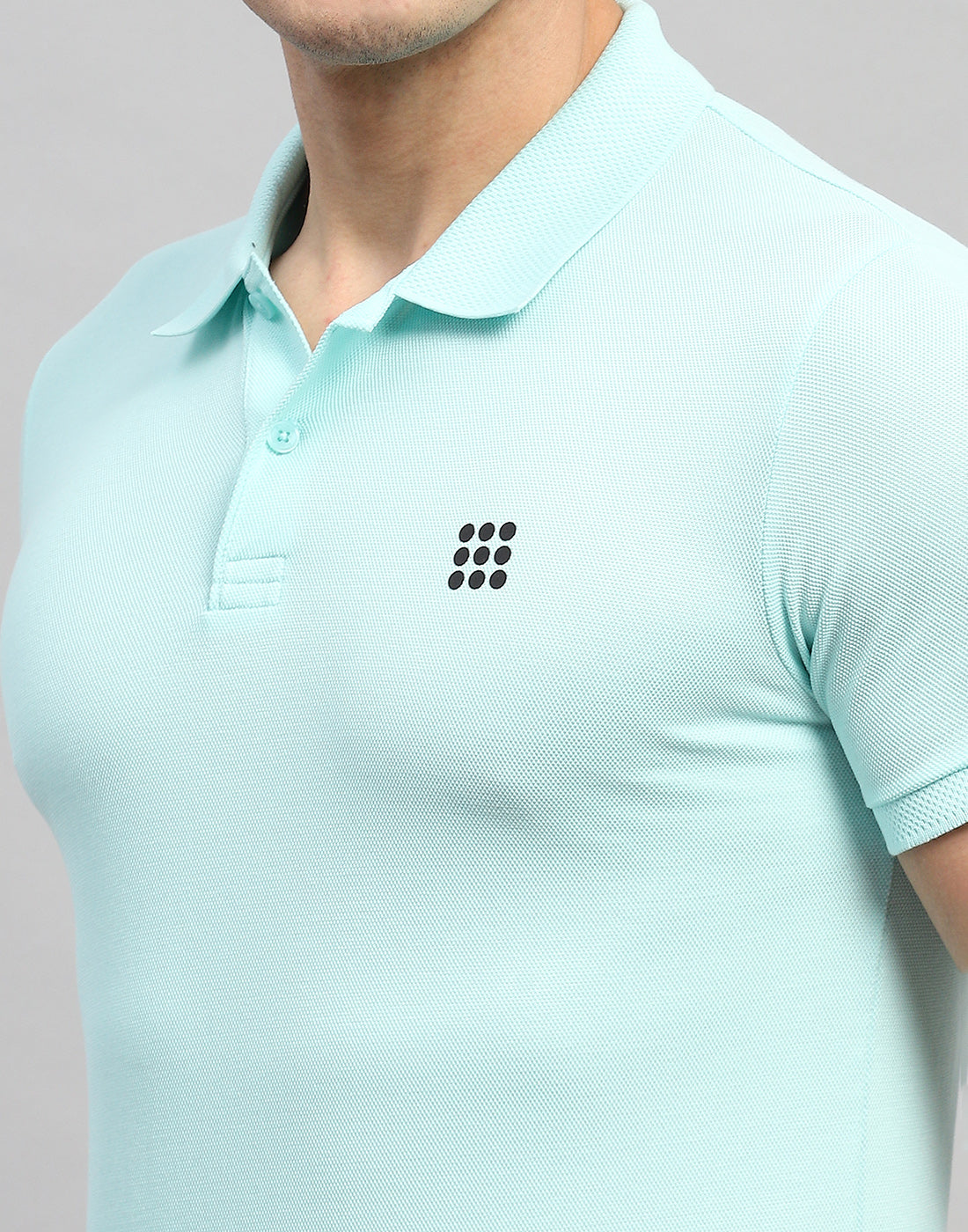 Men Sea Blue Solid Polo Collar Half Sleeve T-Shirt
