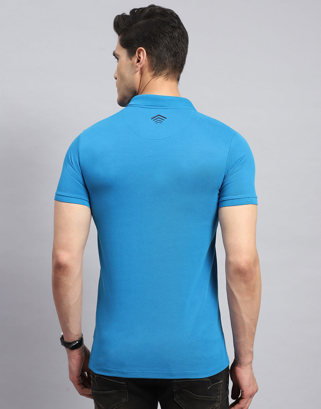 Rock.it Men Teal Blue Solid Collar Half Sleeve T-Shirt