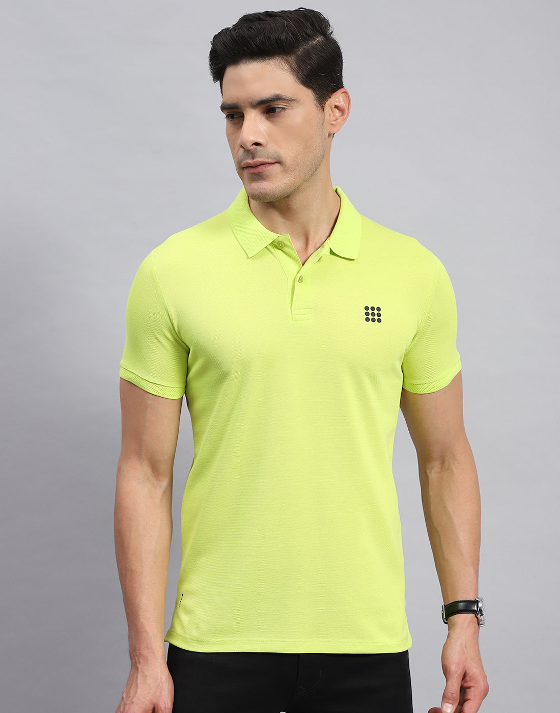 Buy Men Neon Green Solid Collar Half Sleeve T-Shirt Online in