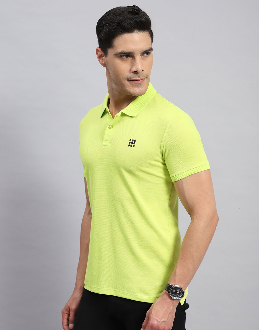Rock.it Men Neon Green Solid Collar Half Sleeve T-Shirt