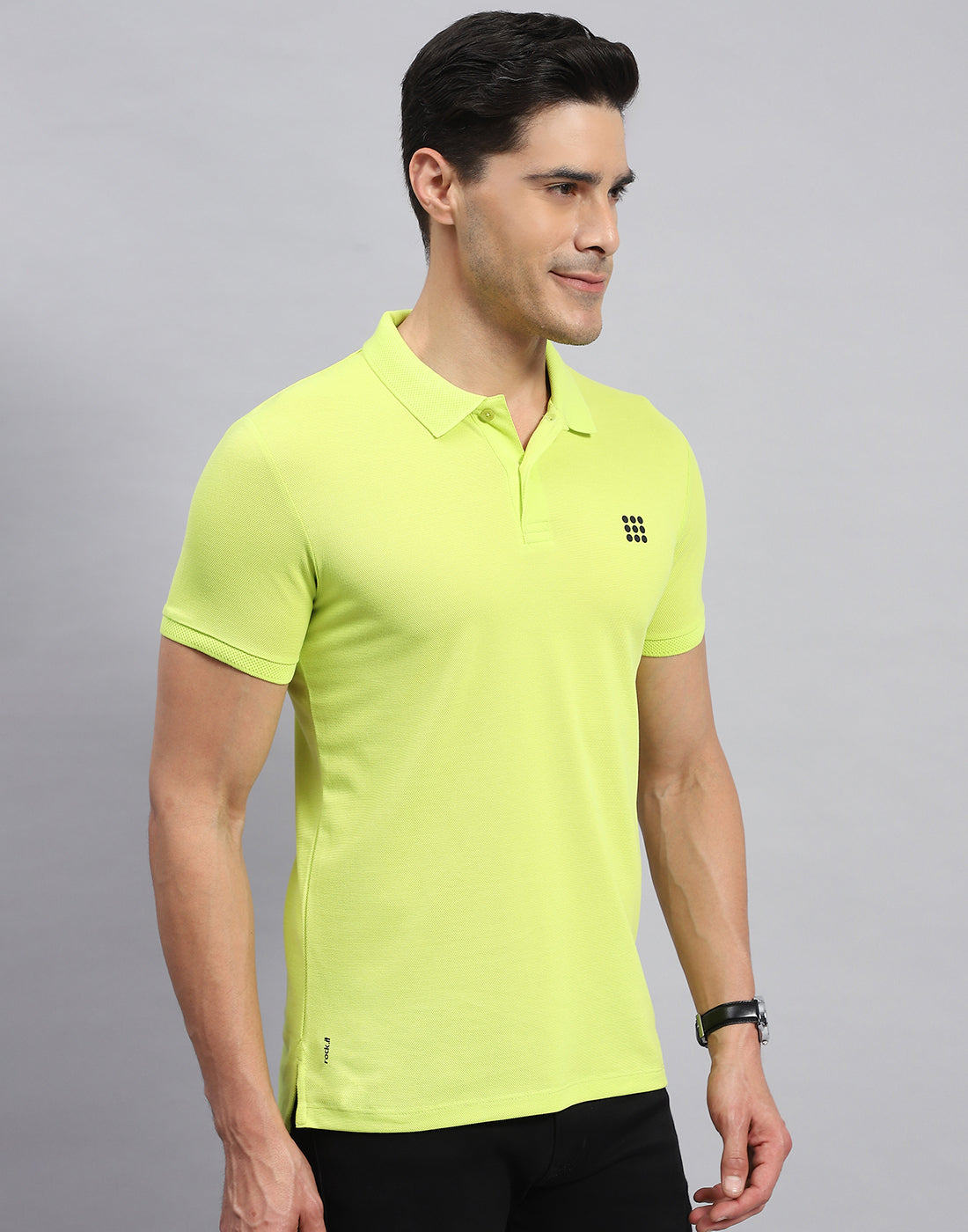 Men Neon Green Solid Collar Half Sleeve T-Shirt