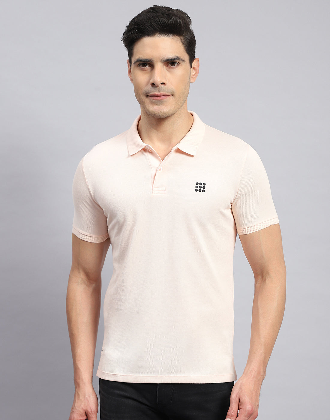 Rock.it Men Peach Solid Collar Half Sleeve T-Shirt