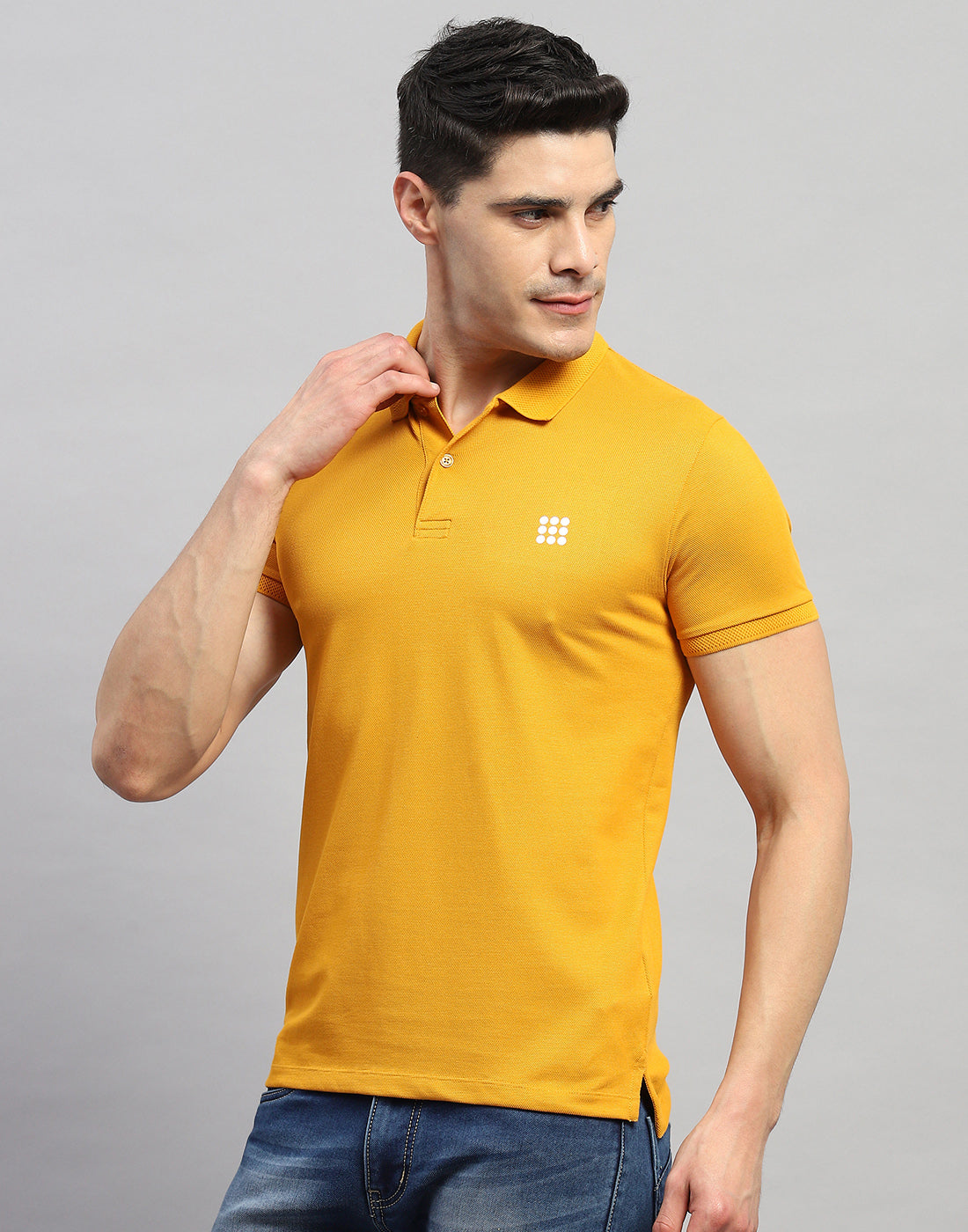 Rock.it Men Mustard Solid Polo Collar Half Sleeve T-Shirt