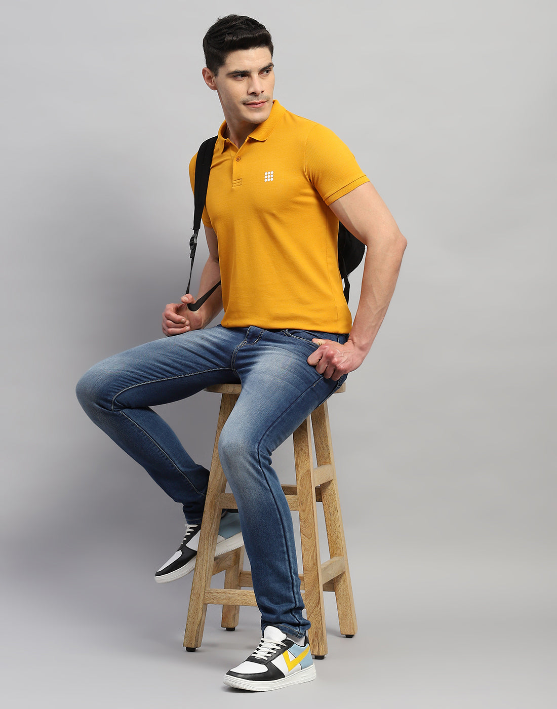 Rock.it Men Mustard Solid Polo Collar Half Sleeve T-Shirt