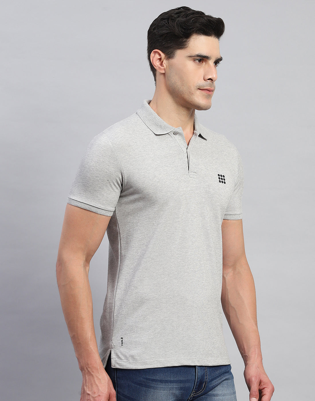 Rock.it Men Grey Solid Collar Half Sleeve T-Shirt