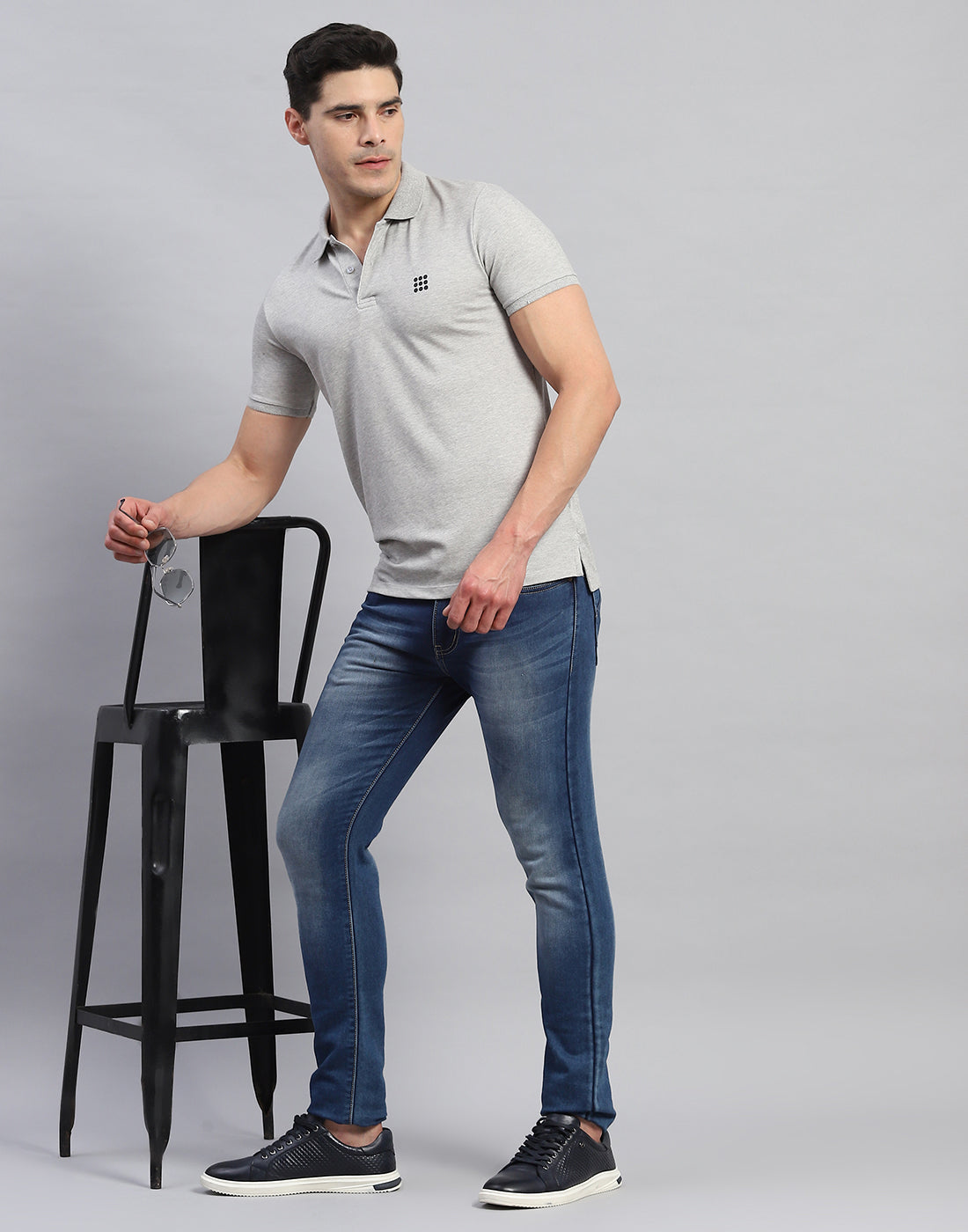 Rock.it Men Grey Solid Collar Half Sleeve T-Shirt