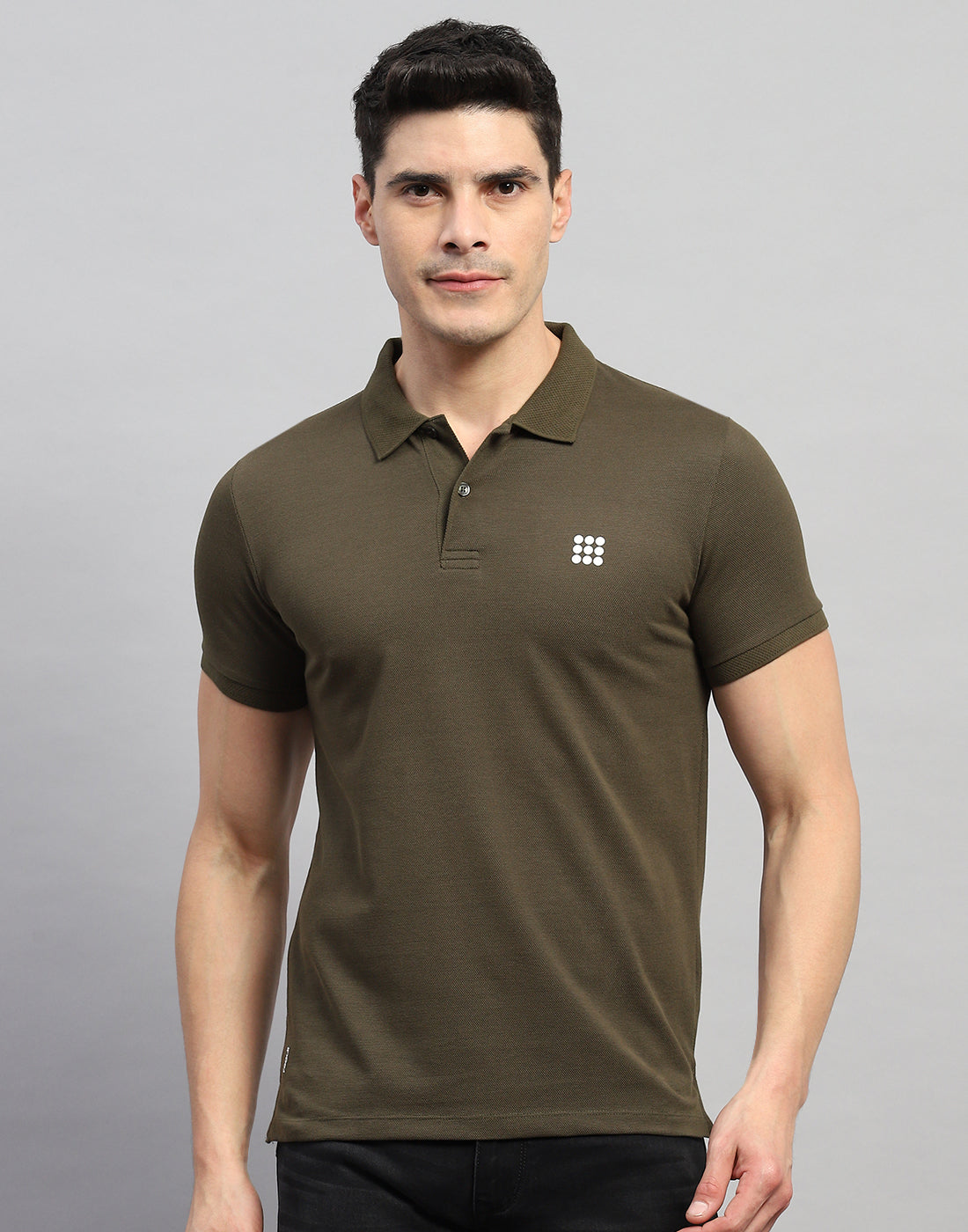 Rock.it Men Olive Solid Polo Collar Half Sleeve T-Shirt