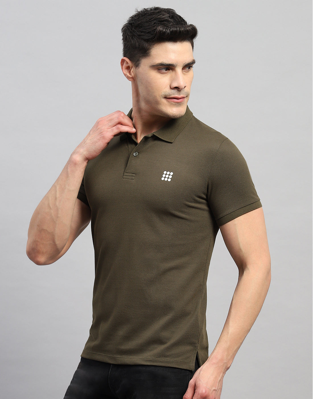Rock.it Men Olive Solid Polo Collar Half Sleeve T-Shirt