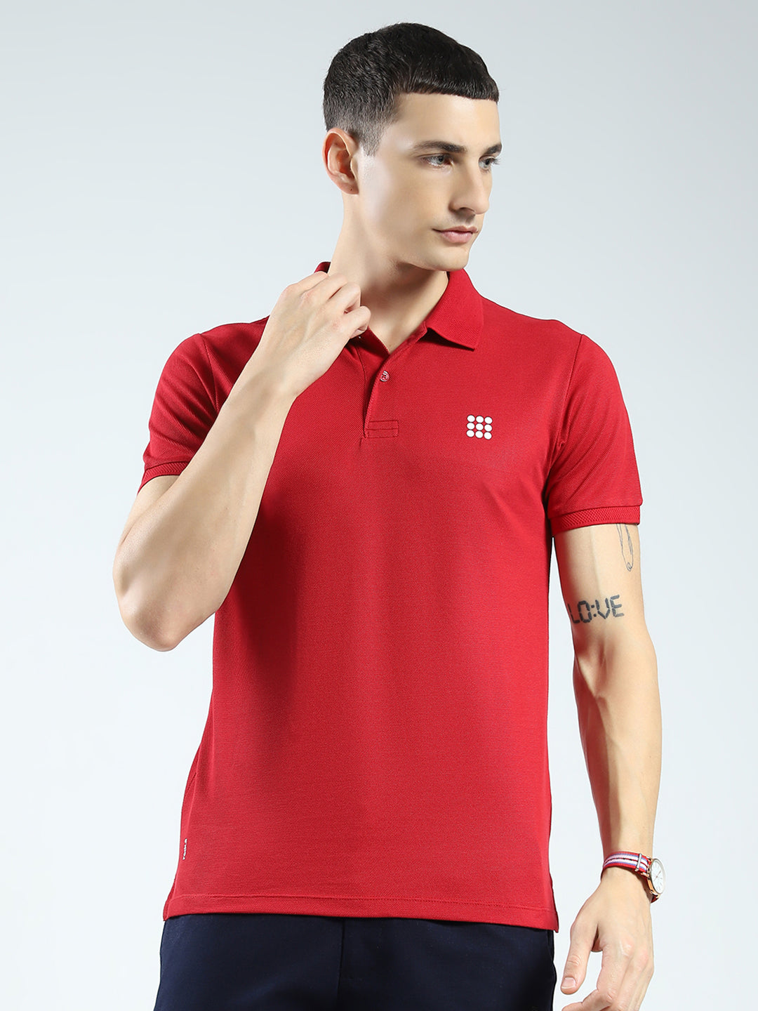 Rock.it Men Maroon Solid Collar Half Sleeve T-Shirt