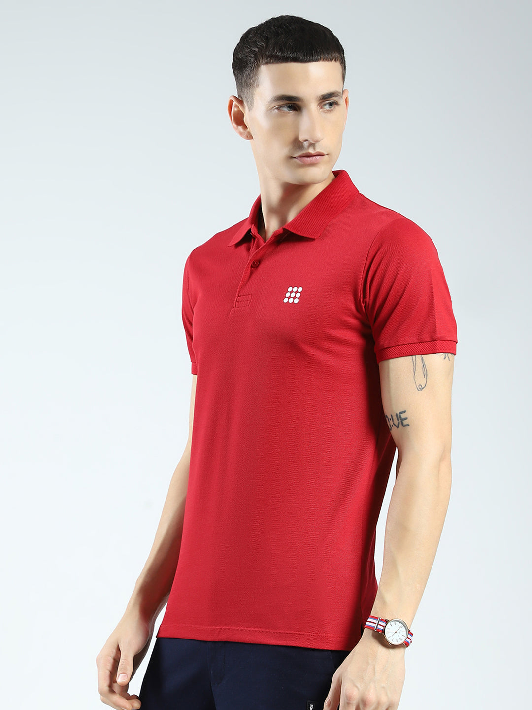 Rock.it Men Maroon Solid Collar Half Sleeve T-Shirt