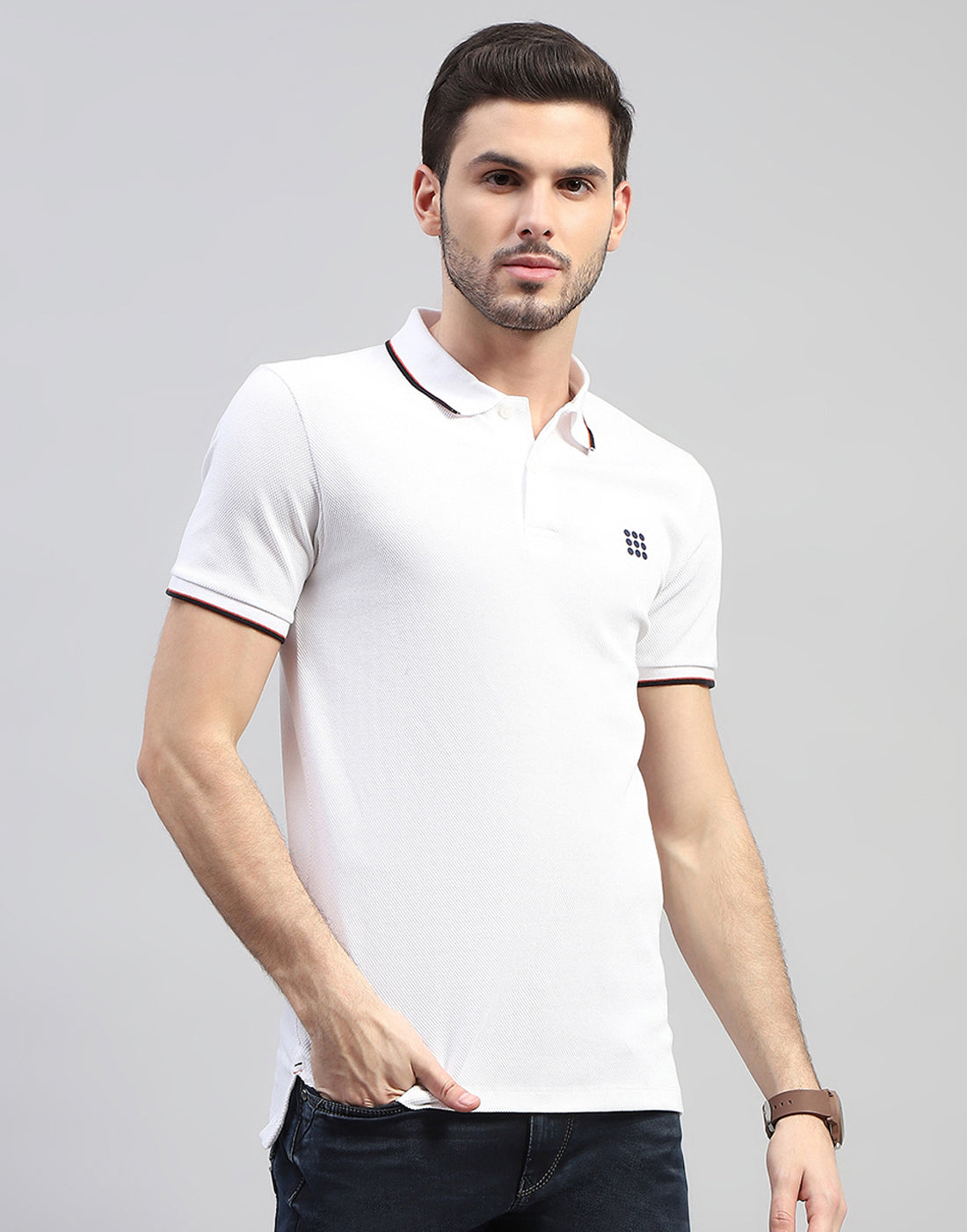 Buy Men White Solid Polo Collar Half Sleeve T-Shirt Online in