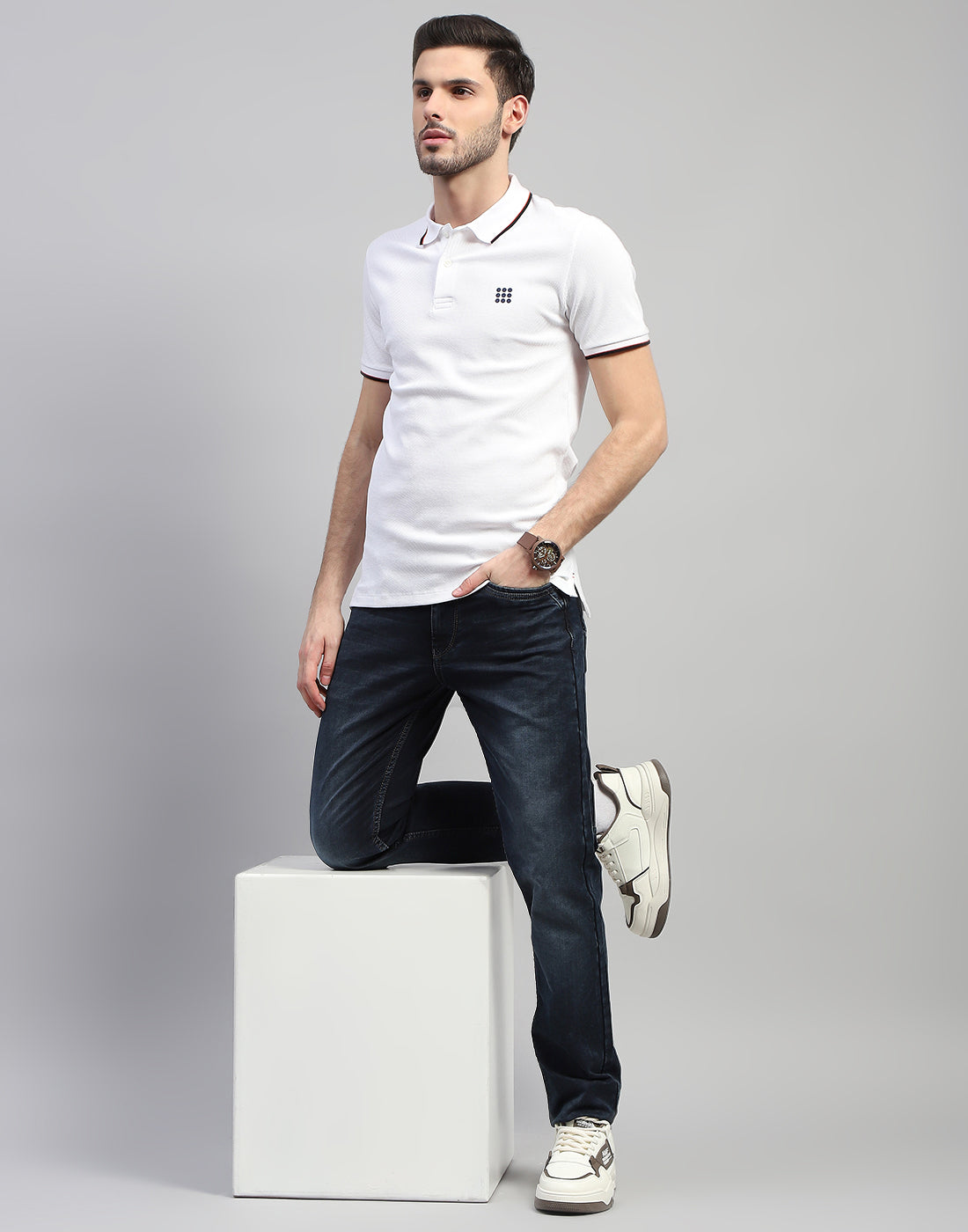 Rock.it Men White Solid Polo Collar Half Sleeve T-Shirt