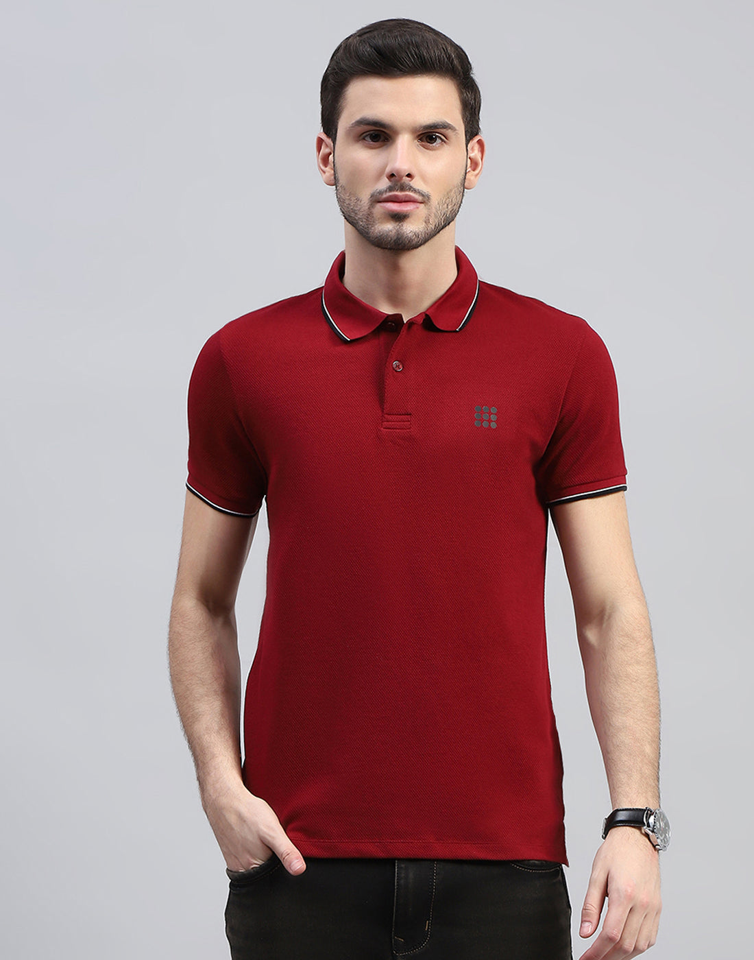 Rock.it Men Maroon Solid Polo Collar Half Sleeve T-Shirt