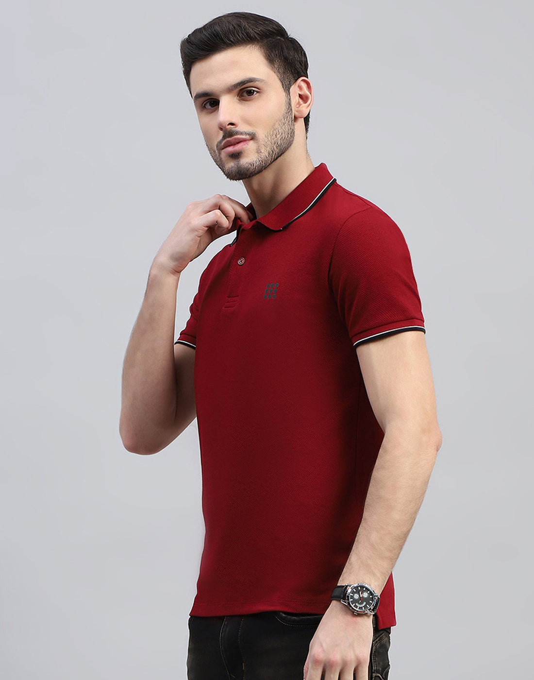 Rock.it Men Maroon Solid Polo Collar Half Sleeve T-Shirt