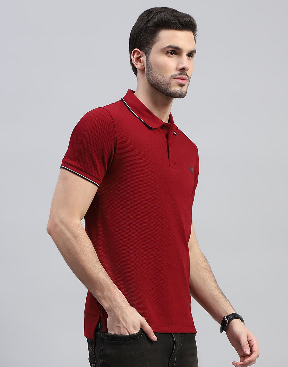 Rock.it Men Maroon Solid Polo Collar Half Sleeve T-Shirt