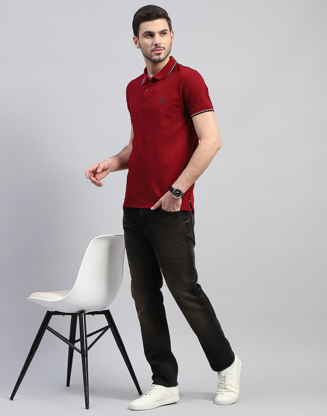 Rock.it Men Maroon Solid Polo Collar Half Sleeve T-Shirt