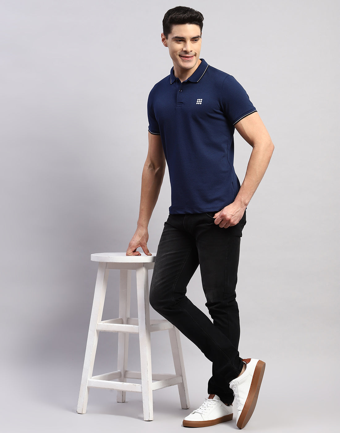 Rock.it Men Navy Blue Solid Polo Collar Half Sleeve T-Shirt