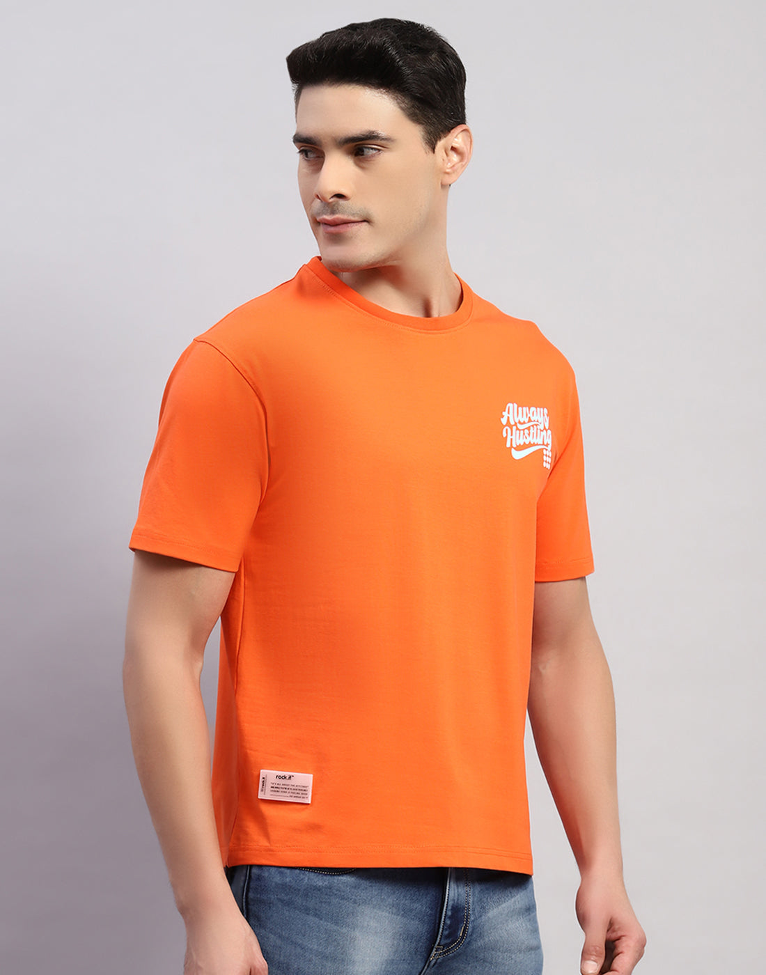Rock.it Men Orange Printed Round Neck Half Sleeve T-Shirt