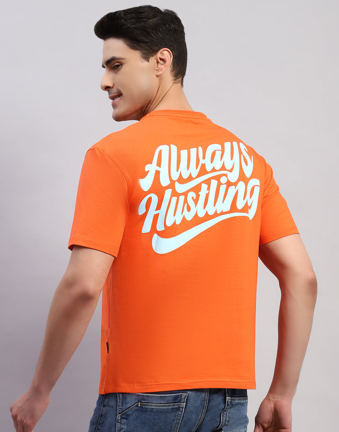 Rock.it Men Orange Printed Round Neck Half Sleeve T-Shirt