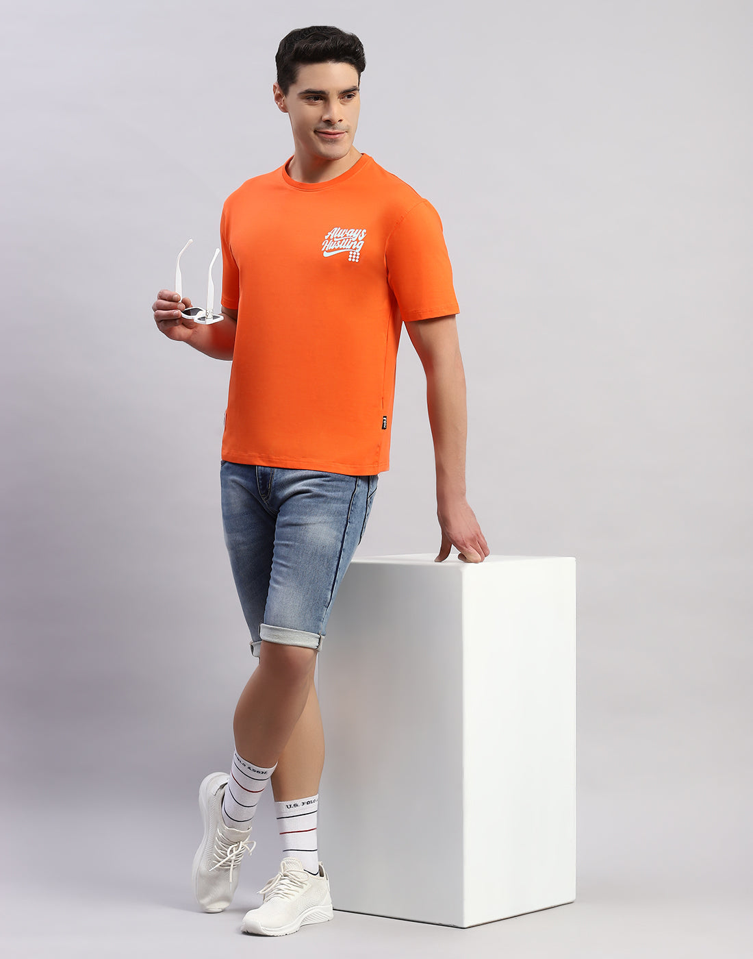 Rock.it Men Orange Printed Round Neck Half Sleeve T-Shirt