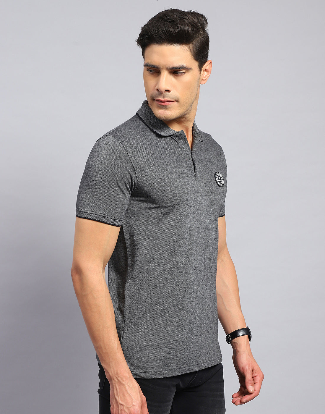 Rock.it Men Grey Solid Collar Half Sleeve T-Shirt