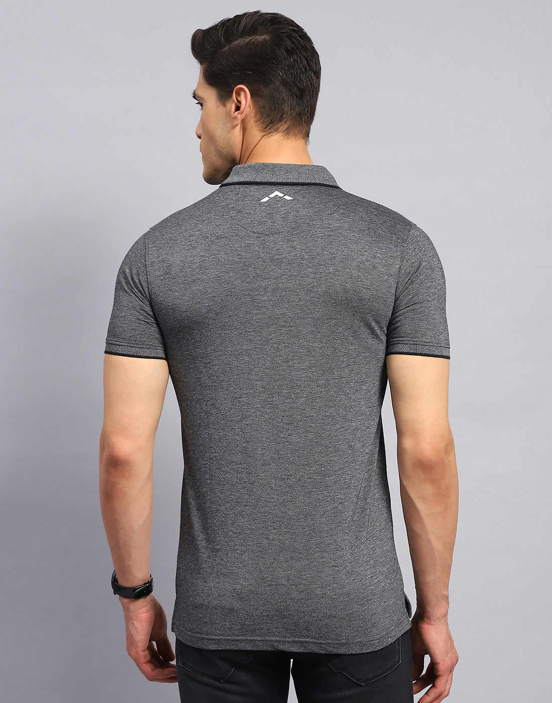 Men Grey Solid Collar Half Sleeve T-Shirt