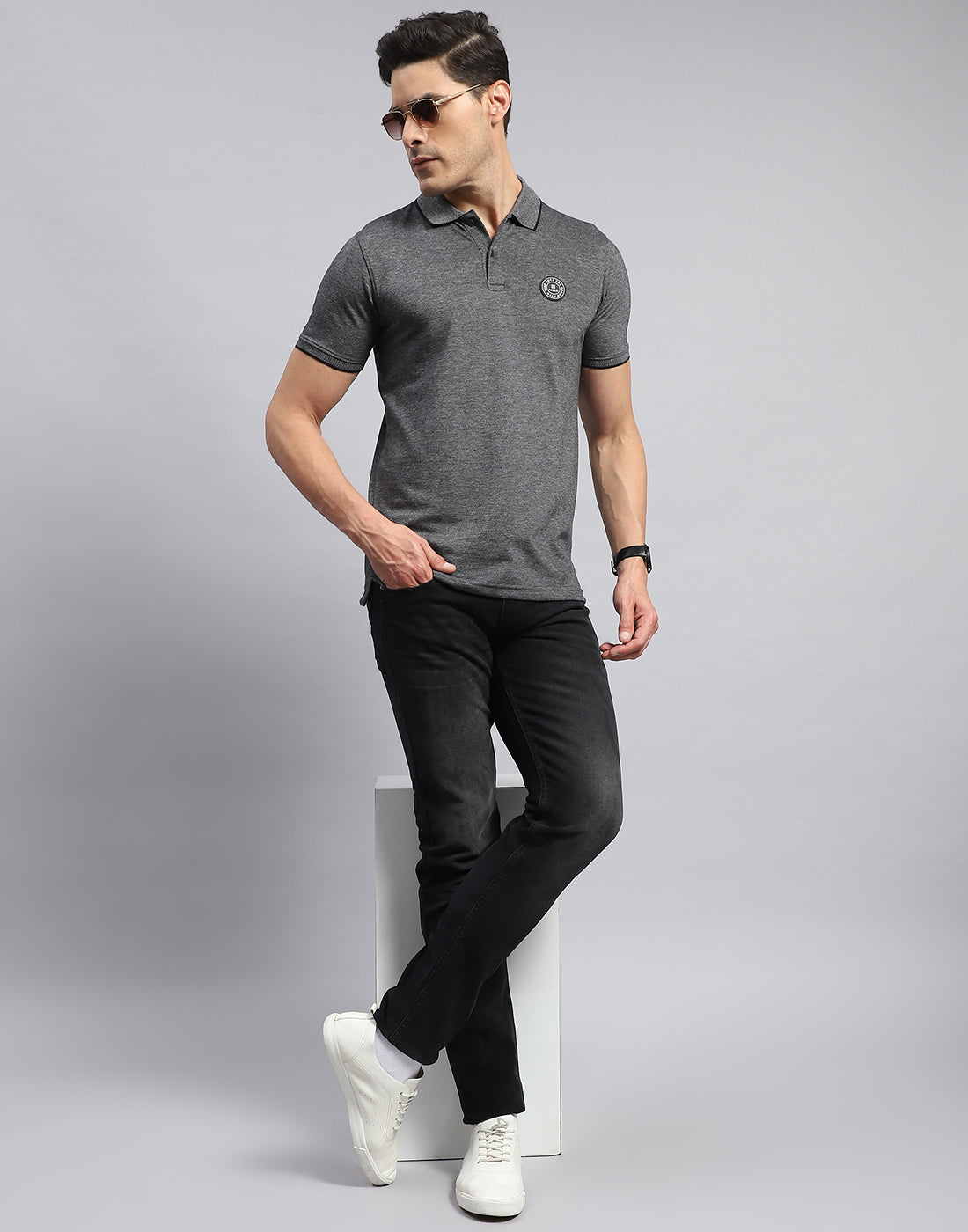 Rock.it Men Grey Solid Collar Half Sleeve T-Shirt