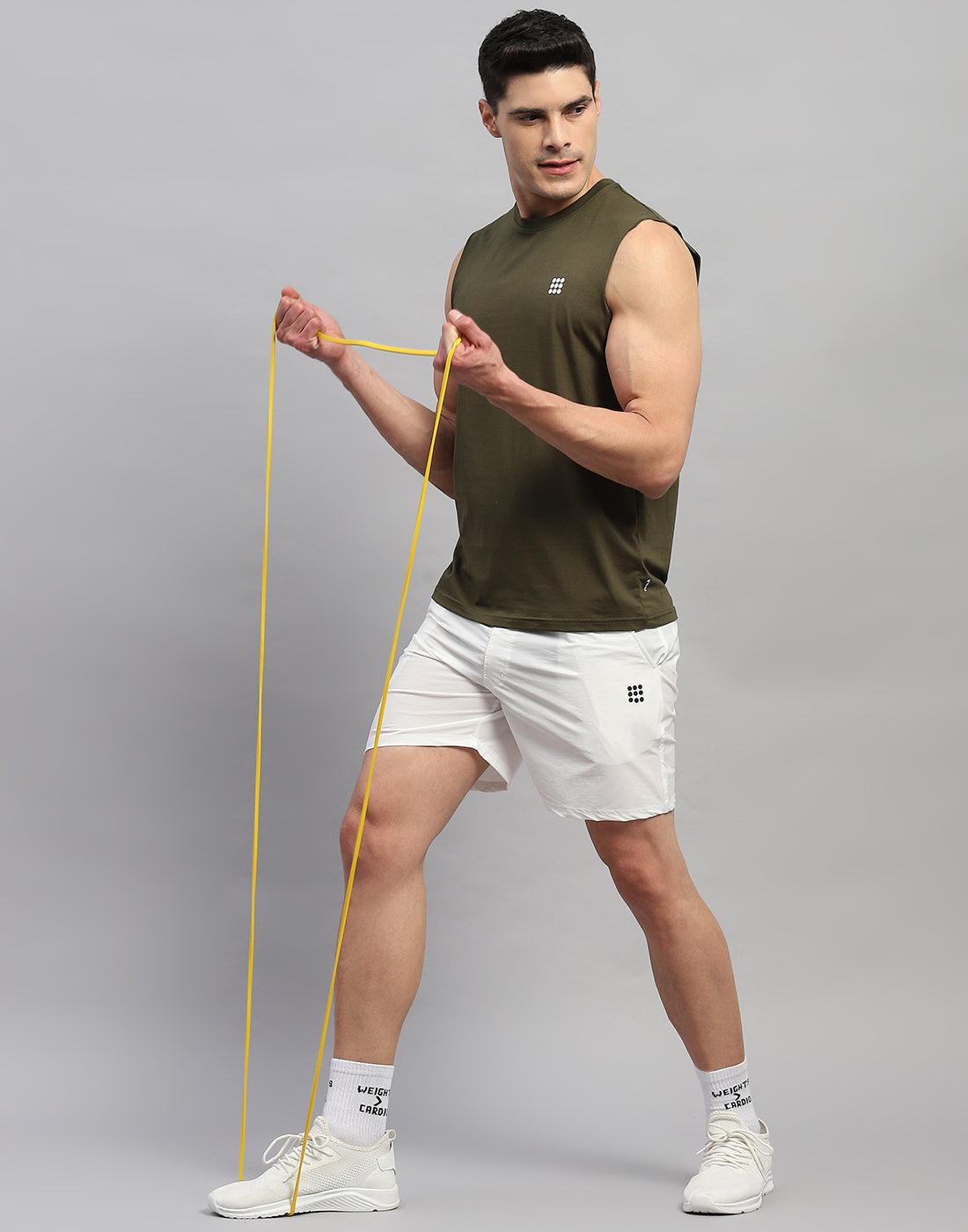 Rock.it Men Olive Solid Round Neck Sleeveless T-Shirt