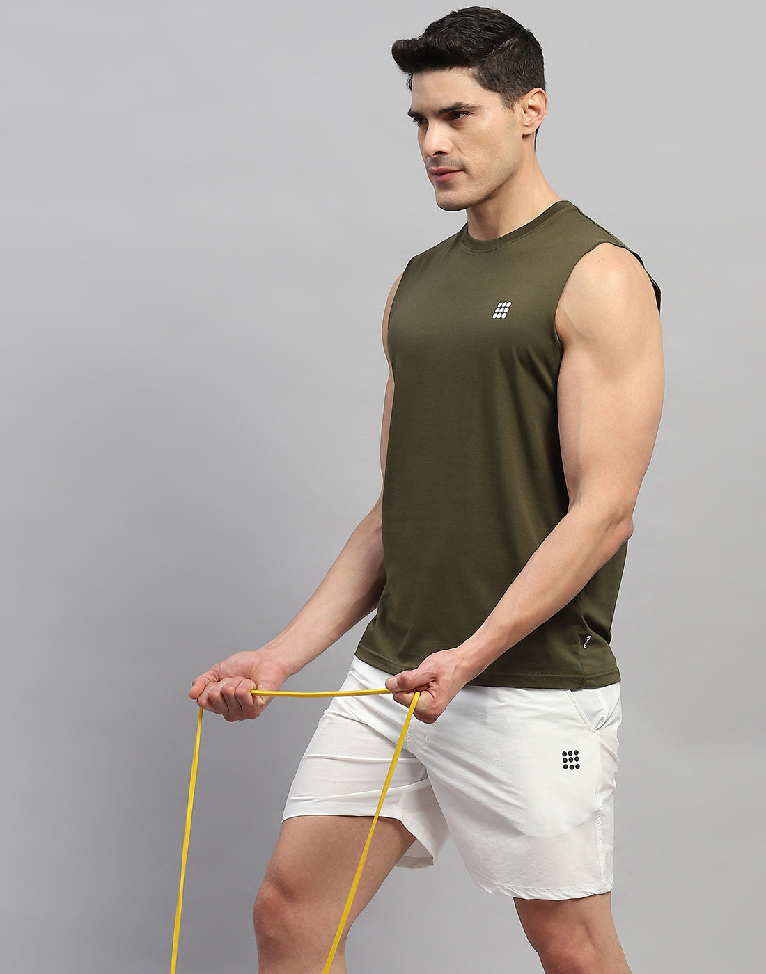 Rock.it Men Olive Solid Round Neck Sleeveless T-Shirt