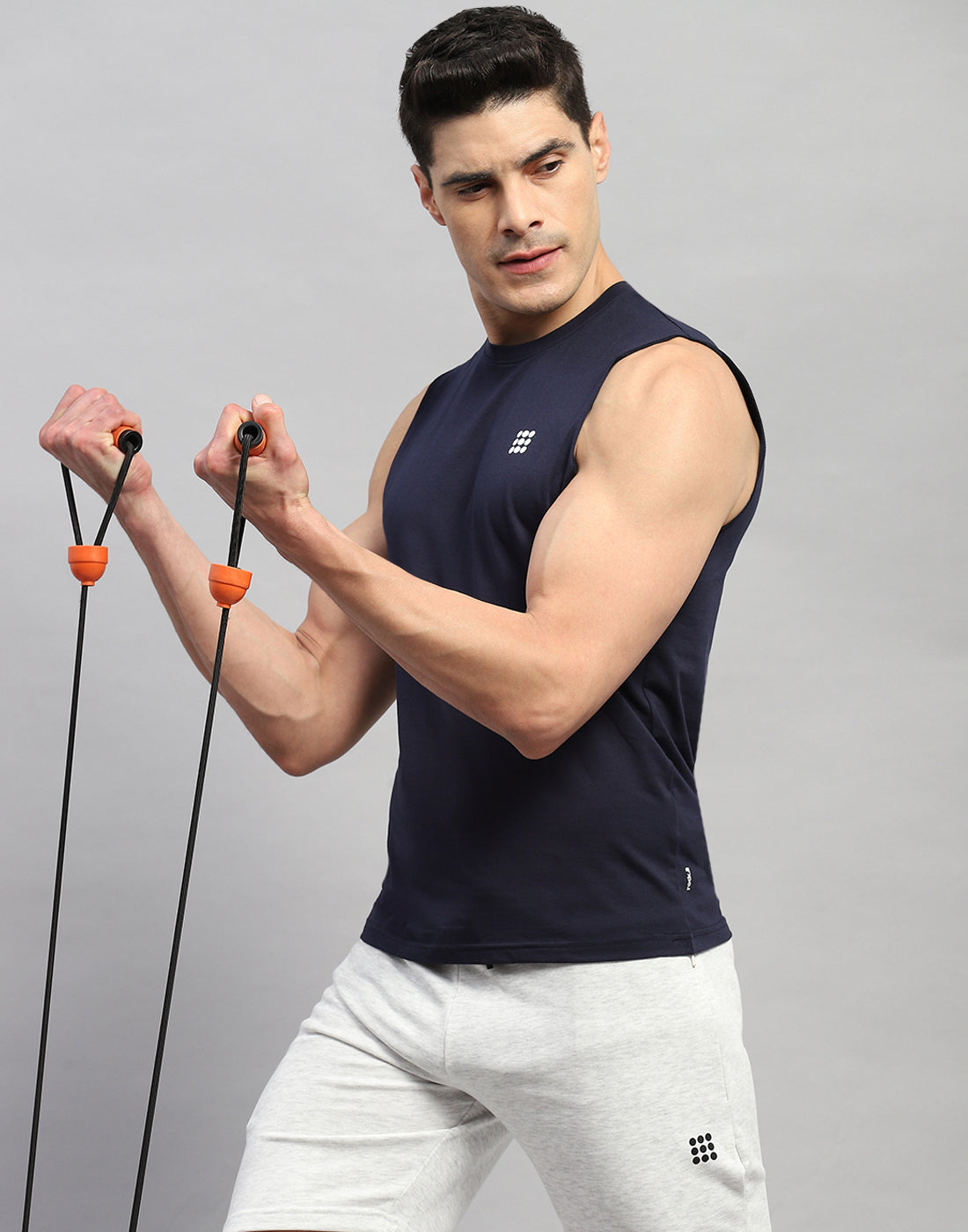 Rock.it Men Navy Blue Solid Round Neck Sleeveless T-Shirt