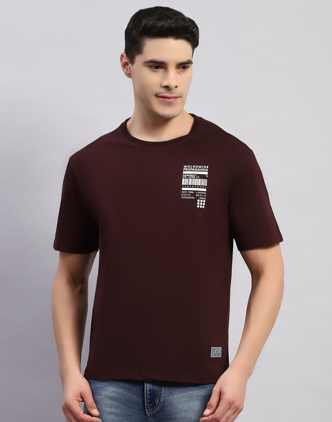 Rock.it Men Maroon Printed Round Neck Half Sleeve T-Shirt