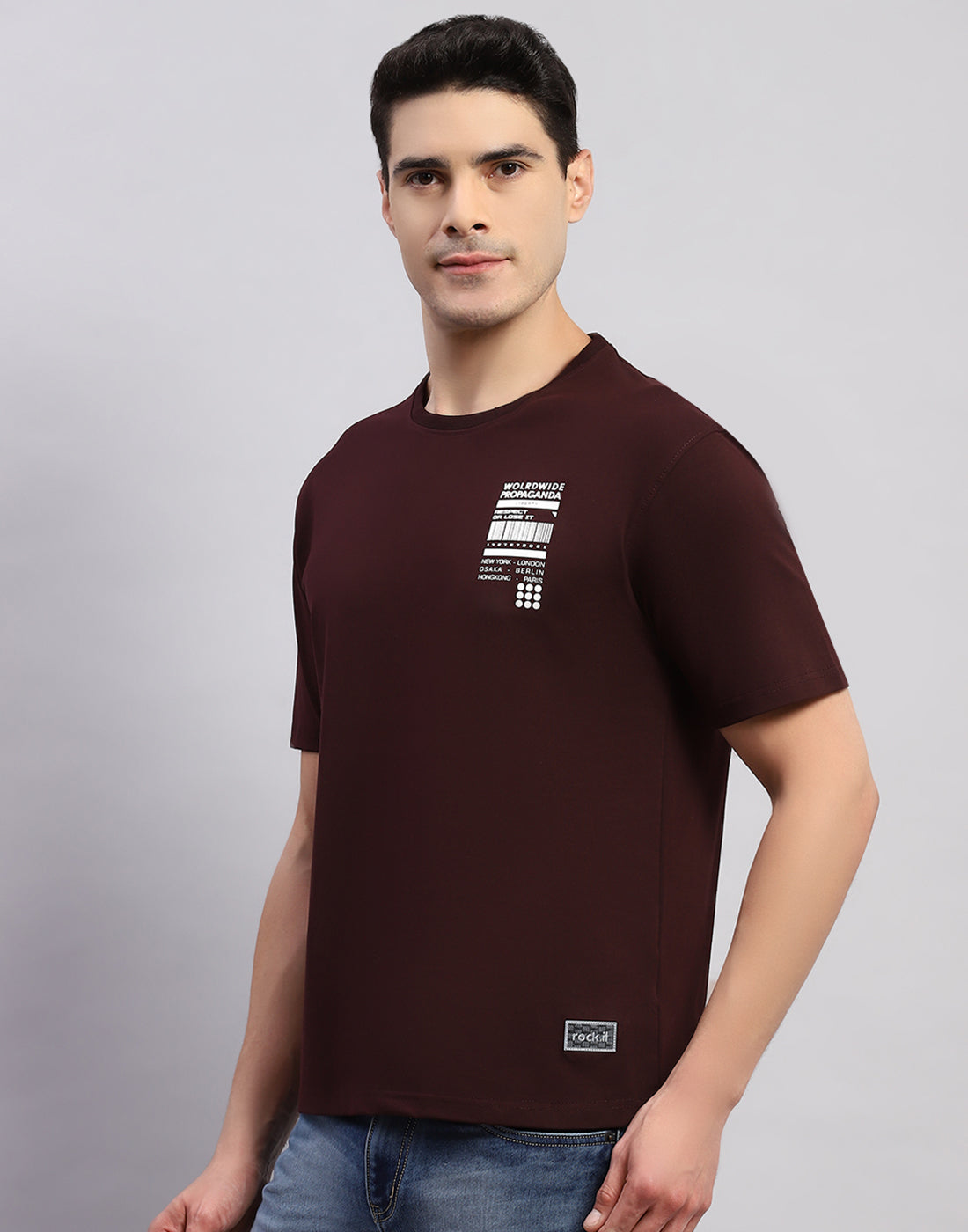 Rock.it Men Maroon Printed Round Neck Half Sleeve T-Shirt