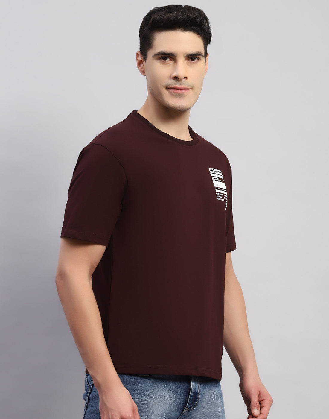 Rock.it Men Maroon Printed Round Neck Half Sleeve T-Shirt