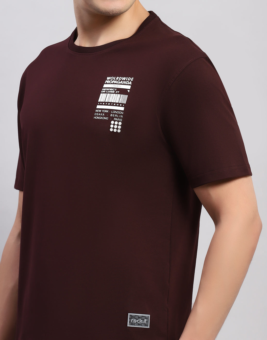 Rock.it Men Maroon Printed Round Neck Half Sleeve T-Shirt