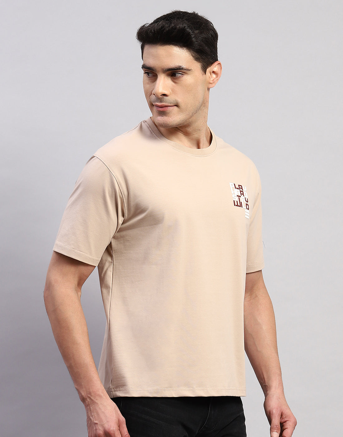 Rock.it Men Beige Printed Round Neck Half Sleeve T-Shirt